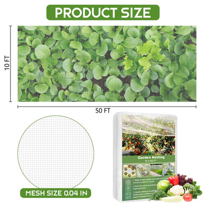 Unves Garden Netting, 10' x 50' Ultra Fine Mesh Bird Netting for Garden, Insect Mosquito Net for Patio Protection, Pests Bugs Plant Covers for Vegetable Plants Fruit Trees Berry Bushes Raised Beds