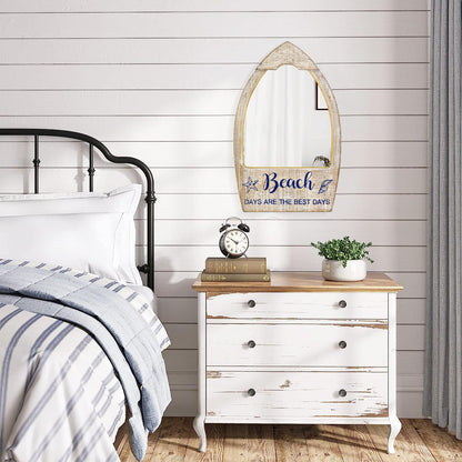 MACVAD Rustic Wood Framed Wall Mirror for Beach House, Decorative Wood Wall Mirror for Bathroom, Living Room, Beach Theme Bathroom Decor, Whitewashed 15 x 24 Inchs