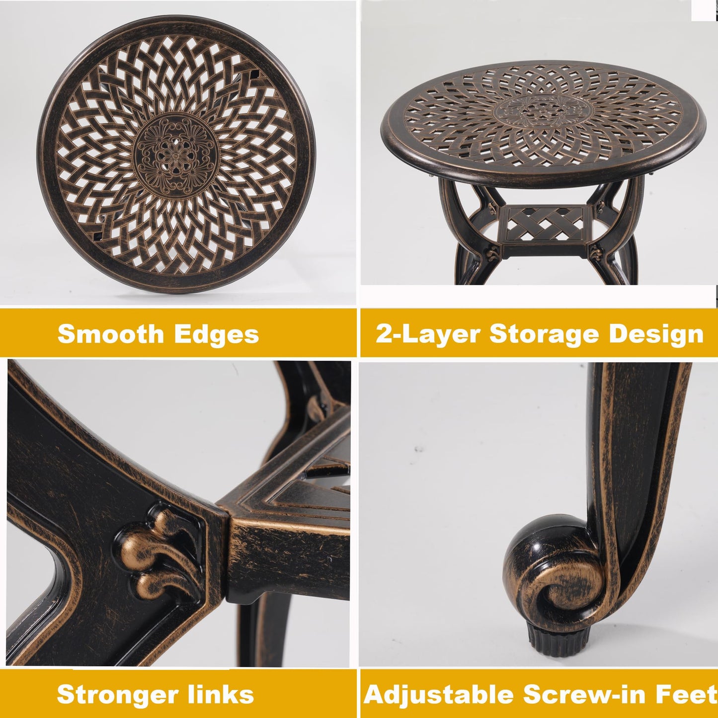 WILOUNGE Cast Aluminum Outdoor Side Table,Small Patio Table,Outdoor Coffee Tables for Patio,Garden,Balcony, for All Weather (Copper, Round)