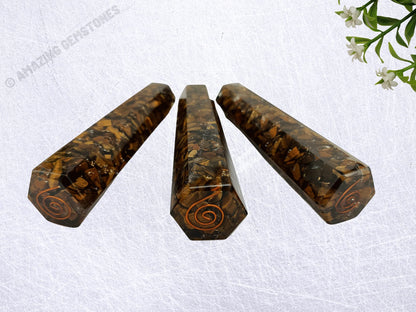 Amazing Gemstone Tigers Eye Crystal Orgone Towers ~ Natural Healing Crystal Point Obelisk for Reiki Healing and Crystal Grid (4.5 to 5 Inch, Pack of 1)