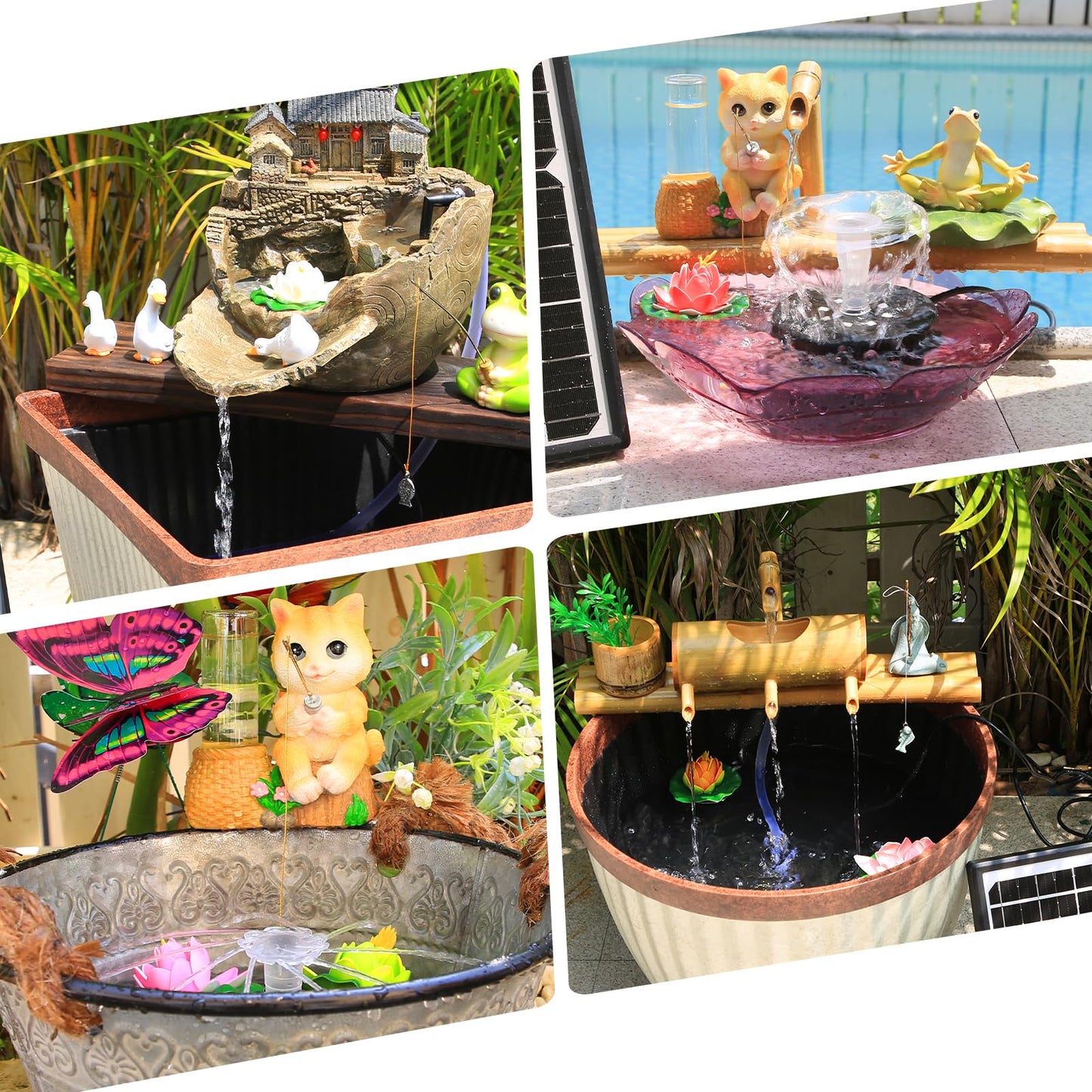 AISITIN 14W Rechargeable Solar Fountain with 4400mAh Battery, LED Colorful Lights, Remote Control & Superior Solar Glass Panels, DIY Solar Powered Water Fountain Pump for Bird Bath, Pond