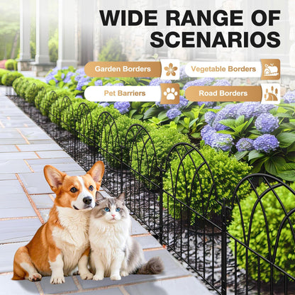 LATIHUUM Garden Fence - 24 in(H) x 10.56ft(L) Arched Metal Fence Panel No Dig Fence, Ground Stake Animal Barrier Fence for Dog, Flower Bed Edging Wire Border Panel Fencing for Yard Patio Outdoor Decor