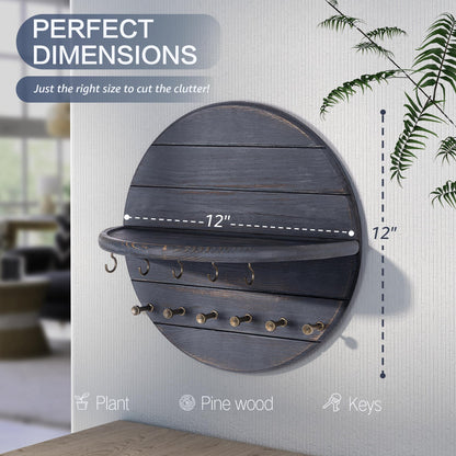 Rebee Vision Pine Wood Rustic Key Holder Wall Mount for Farmhouse Decor – Key and Mail Holder for Wall with Shelf and 11 Hooks – Hanging Mail Organizer for Room Decor Aesthetic (Royal Blue)
