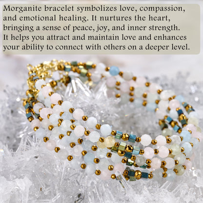 Farfume Morganite - Inner Strength - Crystal Beaded Bracelets, Chakra 4mm Natural Stone Beads Bracelets, Gemstone Spiritual Jewelry Gifts for Mother's Day