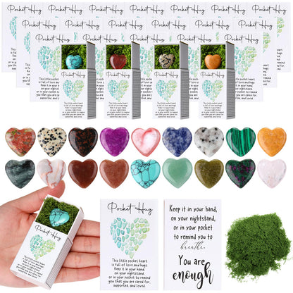 Motipuns 60 Sets Mother's Day Pocket Hug Tokens Bulk Heart Natural Stones Heart Emotional Inspirational Bulk Gifts Positive Cards Thank You Gifts for Office Employees Coworkers Appreciation