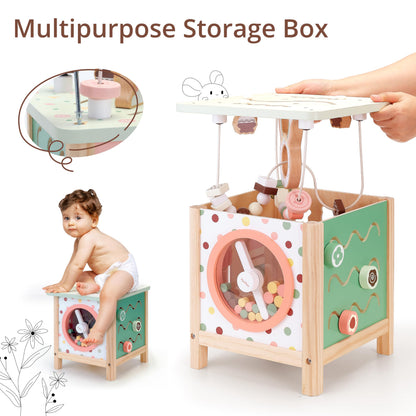 PairPear Wooden Activity Cube Montessori Toys Wooden Play Cube Activity Center Baby Busy Board Multifunctional Early Educational Development Toys Sensory Gifts for Toddlers Girls Boys 1 2 3 Year Old