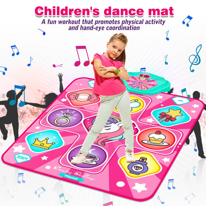 Kusntin Dance Mat, Dance Mixer Rhythm Step Play Mat, Pink Dance Pad with LED Lights, Adjustable Volume, Built-in Music, 5 Game Modes, Xmas Birthday Gifts for 3-10 Years Girls Toys (Multicolor)