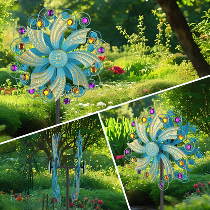 Jusimux Metal Wind Spinners Outdoor, Golden Kinetic Wind Sculpture Garden Pinwheels with Metal Stake, Yard Art Decor for Patio, Lawn & Garden, Creative Gifts 57.5 * 13 Inch