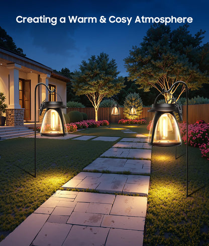 Bucasa Solar Lanterns Outdoor 2 Pack, Hanging Solar Lights Waterproof IP65, 8-14h Long time Warm Light, 2 Modes Solar Powered Modern Lantern/Lamp for Garden Patio Yard Decor, Gifts for Mom, Old Men