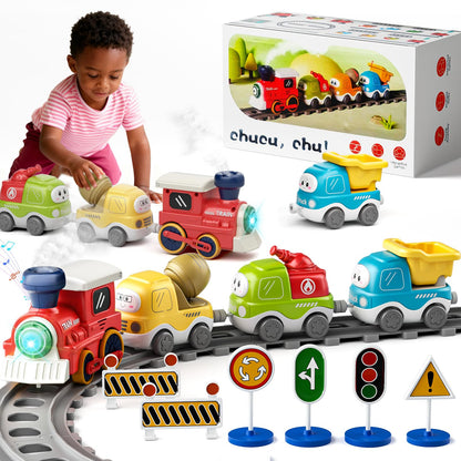 Dimoarch Electric Train Set for Toddlers with Sound & Lights, Magnetic Connection Train Toys with Tracks & Road Signs, Christmas Birthday Gift for 3 4 5 6 Year Old Boys Girls