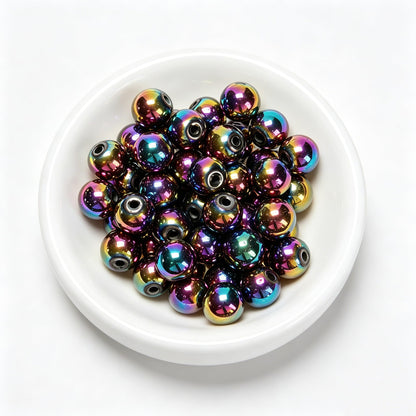 Land Long 120pcs(2 Strand/Set) 6mm Rainbow Hematite Beads Healing Smooth Round Mulitcolor Gemstone Beads for Jewlery Bracelets Earrings Making DIY