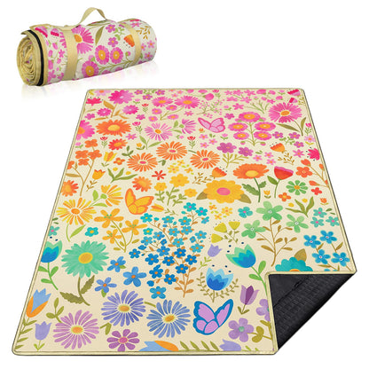 Floral Picnic Blankets Waterproof Foldable, 60″X80″ Packable Picnic Mat Flowers Outdoor Blanket for Grass, Large Beach Blanket Sandproof Picnic Accessories for Camping Music Festival Park Lawn Travel