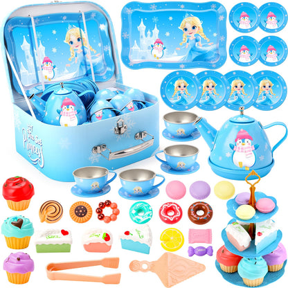 INNOCHEER Tea Party Set for Little Girls Toys, Toys for Kids, Tea Sets for Toddlers 3-5, Pretend Play Kitchen Toy, Birthday Christmas Princess Gifts Toys for 3 4 5 6 7 + Year Old Girls