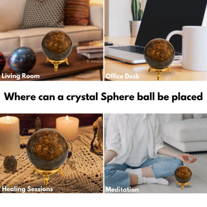 Bronzite Crystal Ball with Stand - 2" Inches Crystal Sphere Meditation Balls for Witchcraft and Decorative Balls
