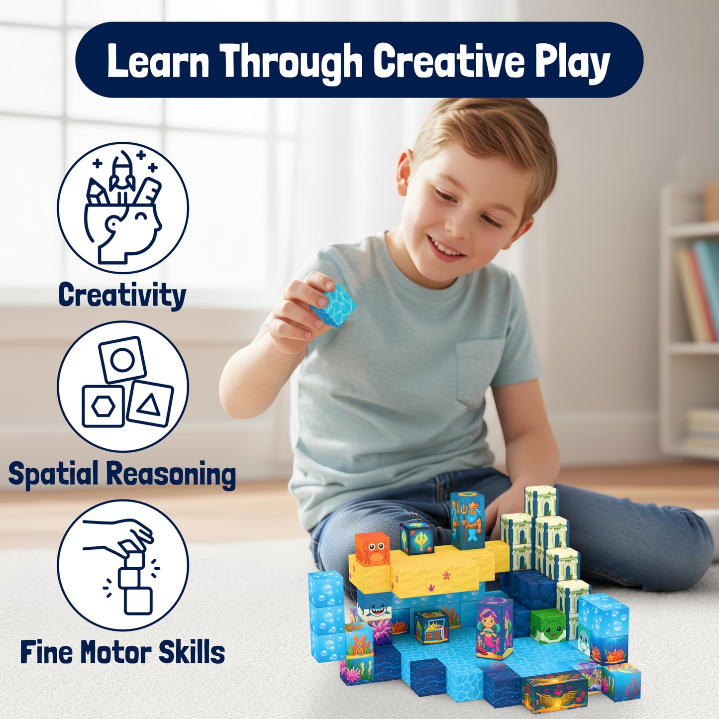 Zuvvo 120 PCS Light Up Magnetic Building Blocks for Kids – 1 Inch Magnet Cubes for Kids 3 4 5 6 7 8+, STEM Montessori Educational Toys, Sensory Learning Construction Toy Gift for Boys and Girls