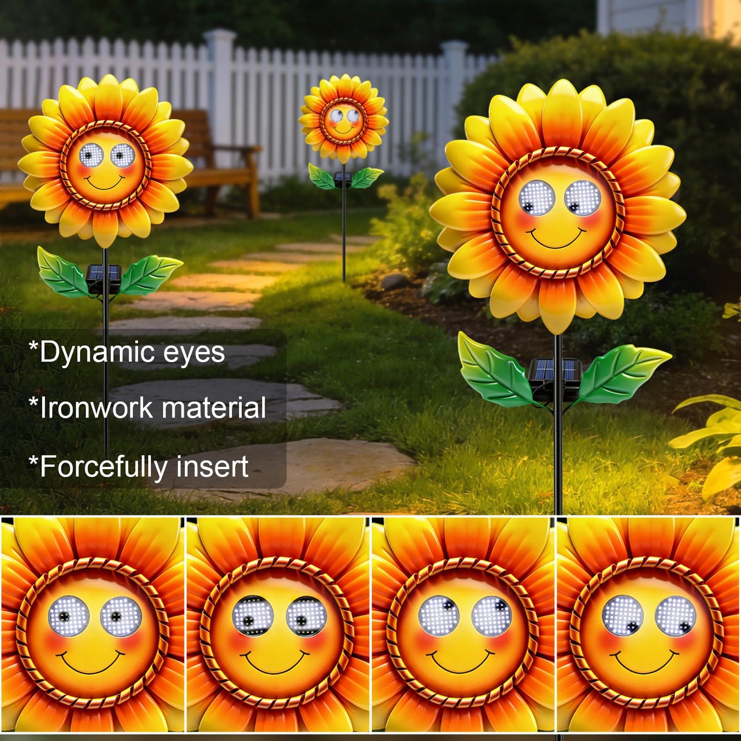 Solar Sunflower Garden Stake with Moving Eyes, Metal Flower Solar Garden Decor Outdoor, Mother's Day Garden Gift for Women Mom, Waterproof Animated Sunflower Yard Decoration for Lawn Patio Pathway