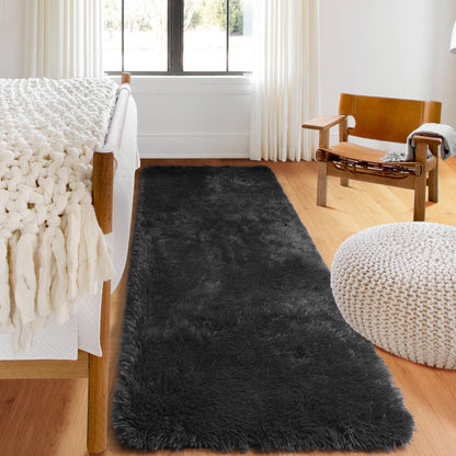 ONASAR Black Runner Rugs for Bedroom Living Room, 2x6 Bedside Fluffy Area Rug, Indoor Ultra Soft Plush Shaggy Furry Floor Throw Carpet for Hallway Nursery Kids Boys Girls Dorm Closet Home Decor