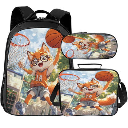 Arevigh Fox School Backpack 3 Piece Set Backpack Lunch Bag Pencil Case Waterproof Fabric for School Gifts for Students Kids Toddler Boys Girls Elementary Middle