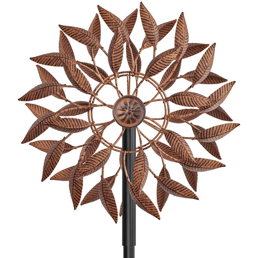 KHayRovies Wind Spinners Outdoor for Yard Garden, 360° Metal Windmills Art Decor with Stake, Kinetic Wind Sculpture for Lawn Patio Outside Ornaments, 63.5 x 12.5 Inches (Rust Color)