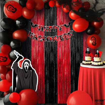 KatchOn Red and Black Fringe Curtain - 6.4x8 Ft Pack of 2 | Red and Black Streamers for Casino Theme Party Decorations | Foil Fringe for Anniversary, Bachelorette | Graduation Decorations 2026