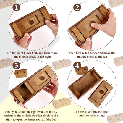 Puzzle Box 3 Pack Wooden Secret Puzzle Box with Hidden Compartment 3D Brain Teaser Magic Drawers Secret Magic Box Wooden Box Puzzle Case Difficult Puzzles Boxs Gift Card for Adults and Kids