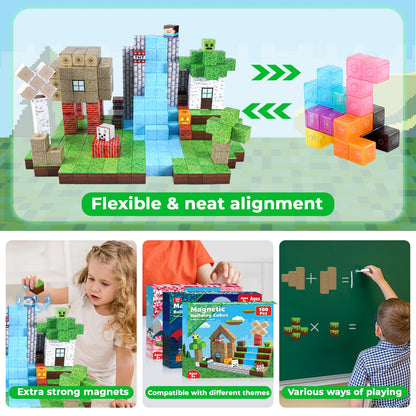 ToyUnited Magnetic Blocks-100PCS Magnetic Building Blocks Magnet Cube Toys Stacking,Build Forest World Set,STEM Montessori Sensory Toys for Kids Boys Girls Age 3 4 5 6 7 8 9 10 Easter Birthday Gift