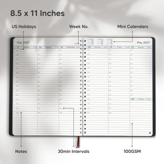 Academic Planner 2026-2027 - Hourly 2026-2027 Planner Weekly and Monthly - Appointment Book with Flexible Cover, Twin-Wire Binding - Simple Design for Productivity, June 2026 - July 2027. 8.5 x 11
