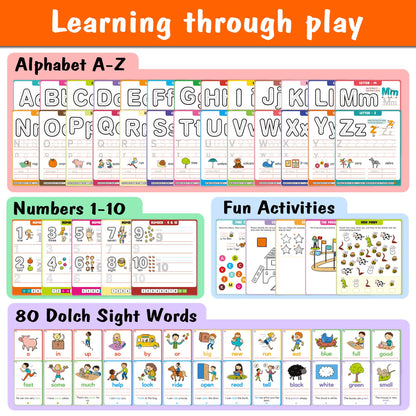 Hulupiggy Preschool Learning Activities - Reusable Letter & Number Tracing Book for Kids 3,4,5,6 Years Old -Builds Handwriting & Sight Words, PreK Kindergarten Workbook, Learning Toy Gift for Toddlers