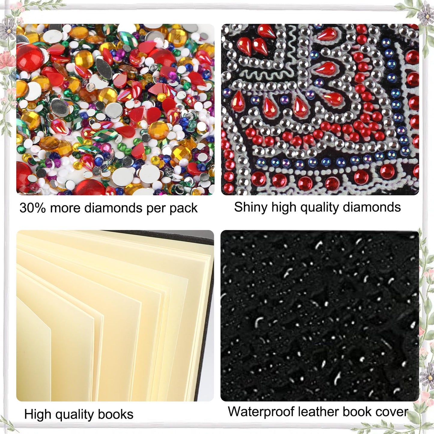 JISHSHAY Diamond Painting Notebook Journal Diamond Art Note Book Gem Art Sketch Book Gem Painting Diary Mosaic Kits for Adults Blank Notebook with Special Drills 14.5×21cm/5.7×8.26in Flower Bee