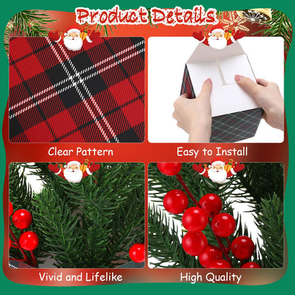 Zeyune 4 Set Christmas Centerpiece for Table Bulk, 4.7 Inch Xmas Centerpiece Decoration Ideal with Artificial Pine Branches and Red Berries Stems for Xmas Party Indoor Home Decor (Christmas Plaid)