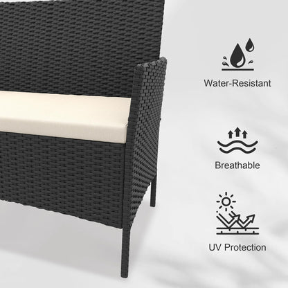 GAOMON 4 Piece Patio Furniture Set, Modern Patio Conversation Set with Glass Coffee Table, PE Wicker & Cushions for Poolside, Deck, Balcony, Black & Beige