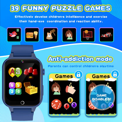 Cosjoype Upgrade Kids Smart Watch for Kids with 39 Puzzle Games HD Camera Video MP3 Player Habit Tracking Pedometer Flashlight 12/24 hr Kid Watches Gift for 4-12 Year Old Boys Toys for Kid