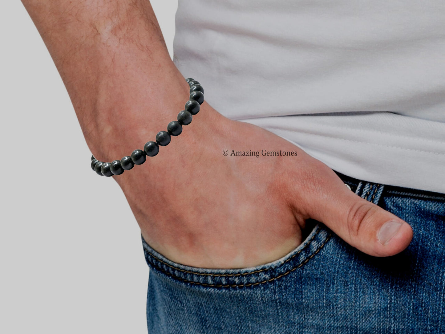 Amazing Gemstone Shungite Bracelet, Gifts For Men & Women - Protection Healing Crystal Bracelet - 8mm Gemstone Beaded Adjustable Bracelet, Pulseras Para Hombres Mujer Stocking Stuffers