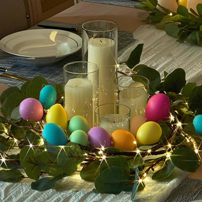 Hairui Lighted Artificial Eucalyptus Garland 6FT 96 LED Battery Operated Faux Vine Lights with Timer for Spring Wedding Backdrop Wall Decor