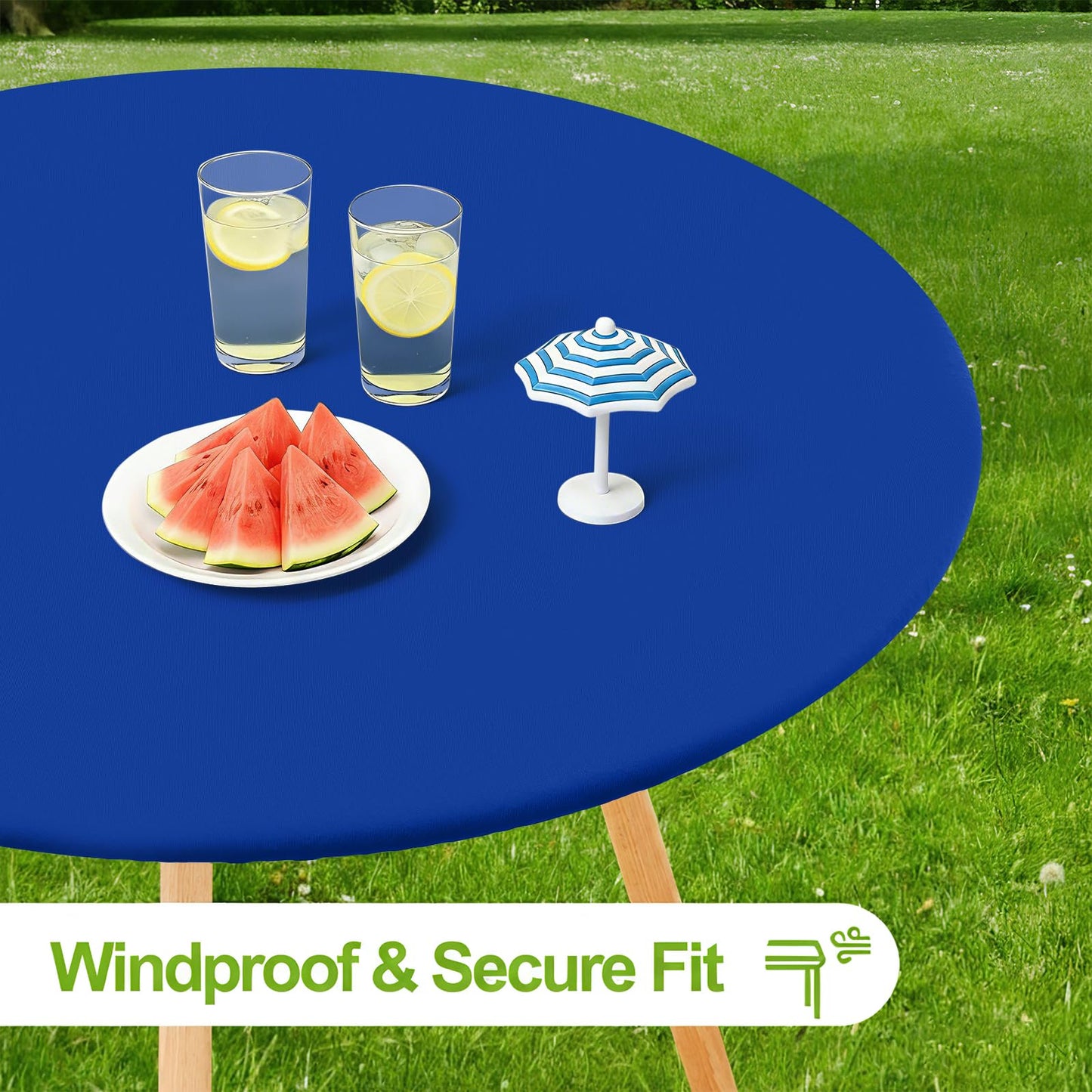 Smiry Round Spandex Tablecloth, Elastic Fitted Washable Tablecloths for 31"-35" Tables, Waterpoof Stretch Picnic Table Cover for Dining, Indoor and Outdoor, Blue