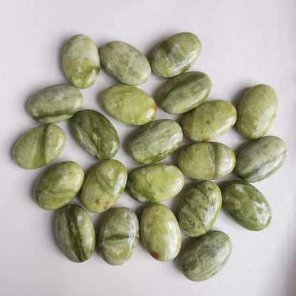 Loveliome Natural Green Jade Oval Polished Worry Stones, Healing Crystal Indoor Fountain Stones Massage Energy Anxiety Relief Items