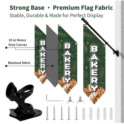 Farm Stand Bakery Flag with Pole Kit – 42x12 Inch Double-Sided Heavy Duty Canvas Banner for Outdoor Cake Shop, Business Sign, Storefront Advertising Decoration(Green)