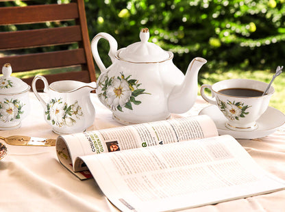 CHENP.HMC Porcelain Tea Set Tea Cup Set 22-Piece Porcelain Ceramic Coffee Tea Gift Sets Cups Saucer Service for 6 Teapot Sugar Bowl Creamer Pitcher and Teaspoons tea pot sets(Camellia)