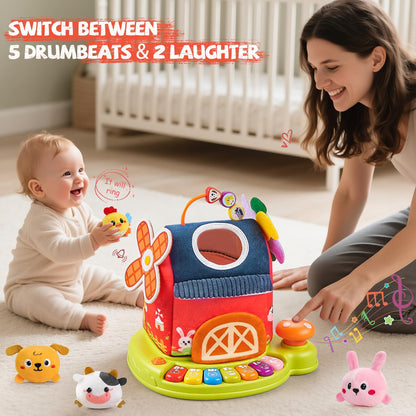 Vanvimen Musical Baby Toys 6-12 Months, Surprise Barn with 7 PCS Stuffed Farm Animals, 4 Mode Sound and LED Lights, Montessori Sensory Toys for 6 12 Months, Ideals 6 7 8 9 Month Old Baby Gifts Toy