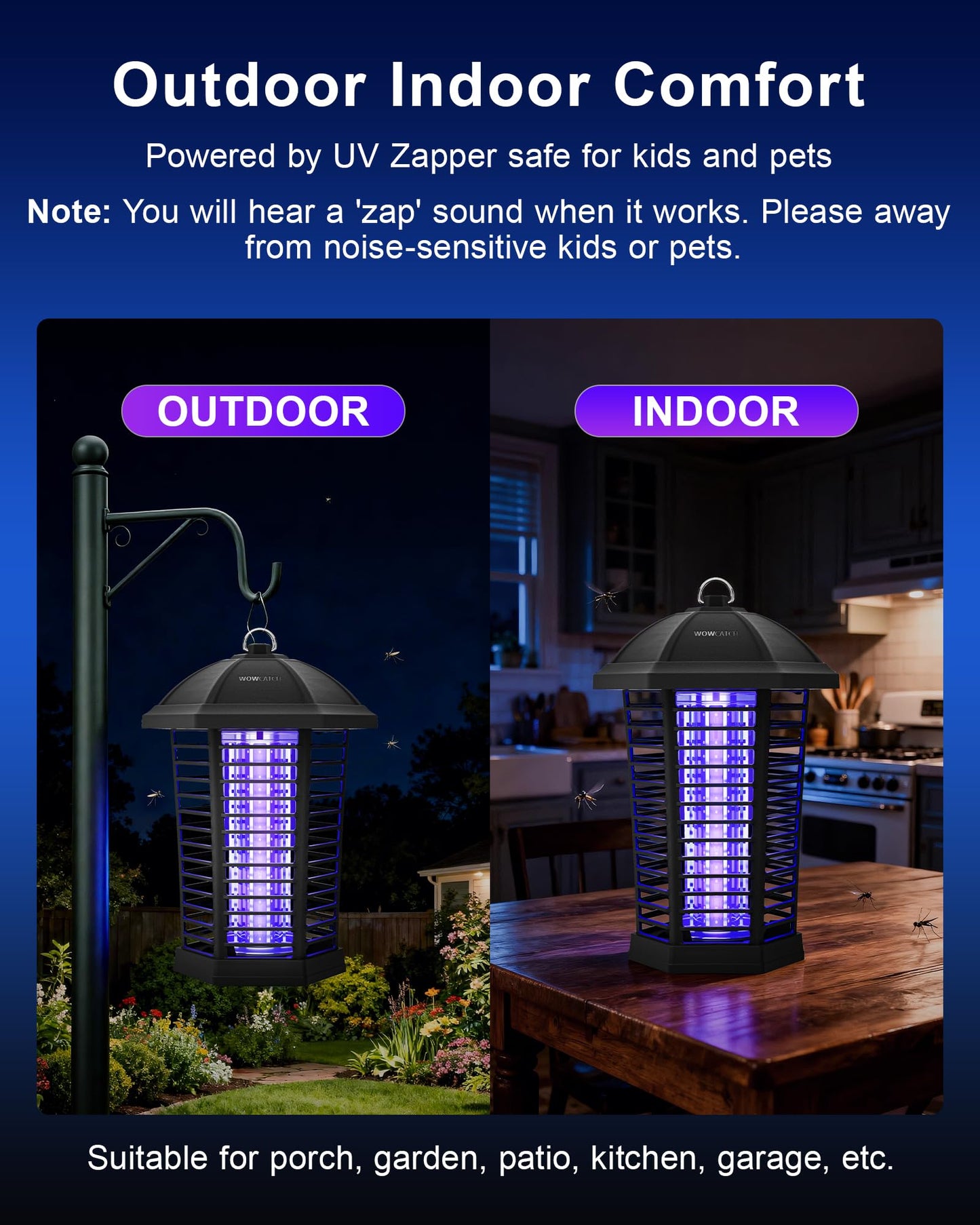 WowCatch Upgraded LED Bug Zapper Outdoor Indoor, Up to 50,000 Hours Lifespan (No Bulb Replacement), 4200V Powerful Mosquito Zapper, Electric Fly Trap Killer for Patio, Backyard, Home, Camping