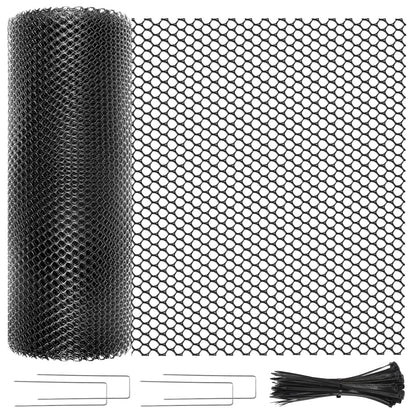 Plastic Chicken Wire Mesh Roll, 16INx50FT Black Chicken Wire Fencing Poultry Netting Garden Fence for Chicken Coop, Cat Balcony Protection Pet Barrier Plant Protectors from Animals Temporary Fencing
