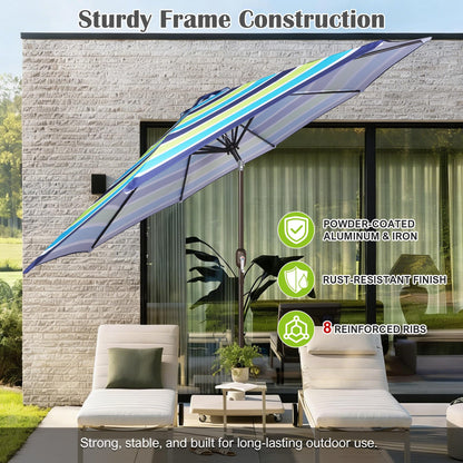 Blissun 10FT Patio Umbrella, Outdoor Table Umbrella, Yard Umbrella, Market Umbrella with 8 Sturdy Ribs, Push Button Tilt and Crank, Blue & Green