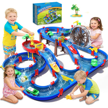 TERRAMUS 2-Tier Kids Watermill Water Table Toys, 124PCS Water Park Playset with Pump, Waterwheel, Summer Outdoor Water Toys Waterways for Backyard,Lawn,Beach,Pool,Gifts for Boys Girls Toddlers 3-5 4-8
