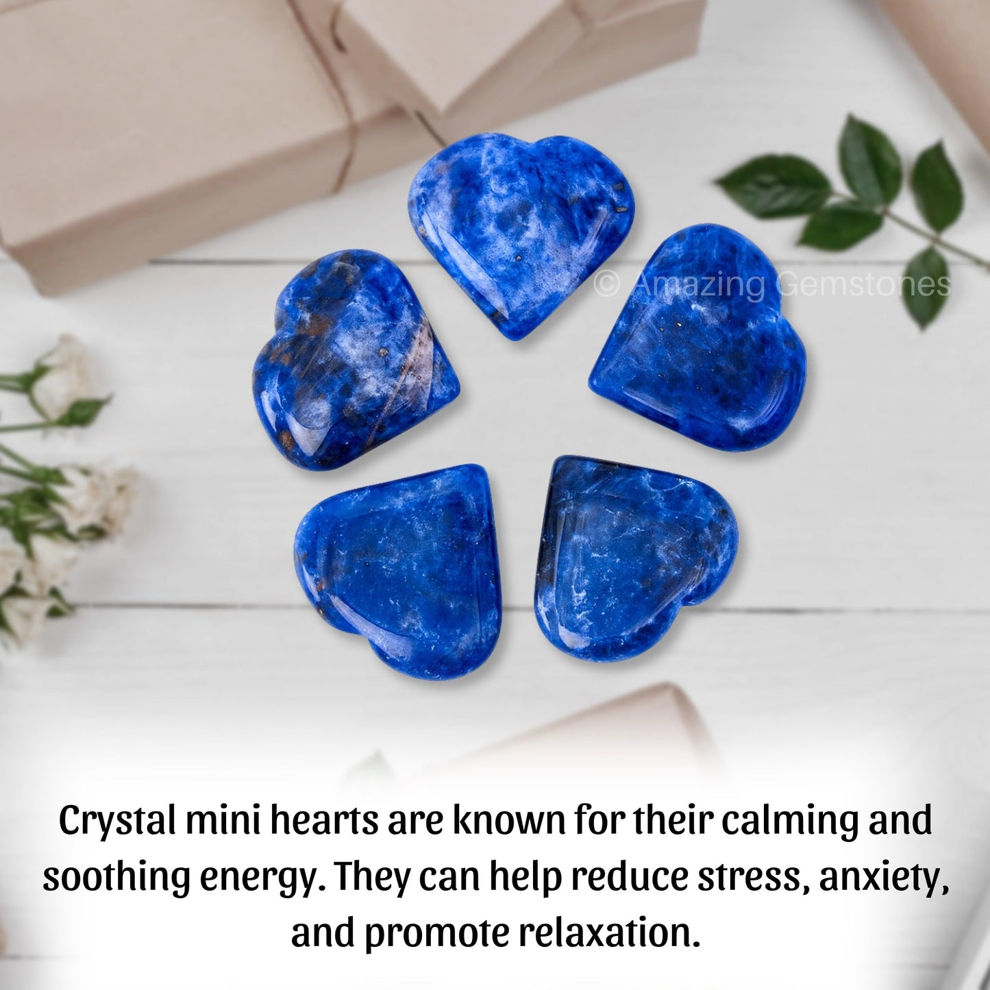 Amazing Gemstone Sodalite Stone Heart - Pack of 2 Crystal Heart Stones Rocks - Corazones De Piedra Crystals and Healing Stones Heart Shaped Crystal - Stocking Stuffers Gifts