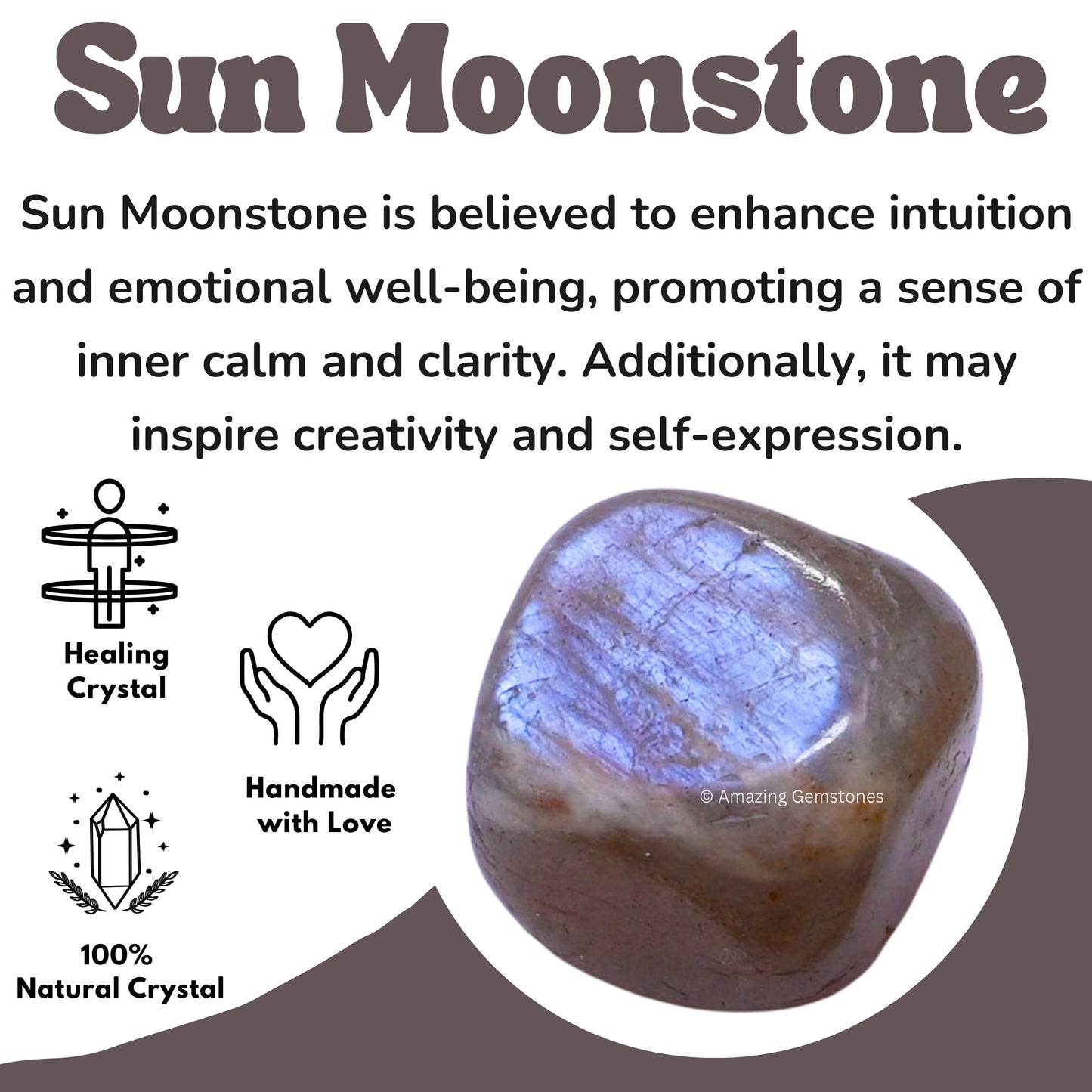Amazing Gemstone Sun Moonstone Crystals and Healing Stones Tumbled - 1 Oz Sun Moonstone Stone, Natural Healing Stones for Energy Balance, Stress Relief - Polished Gems Rocks