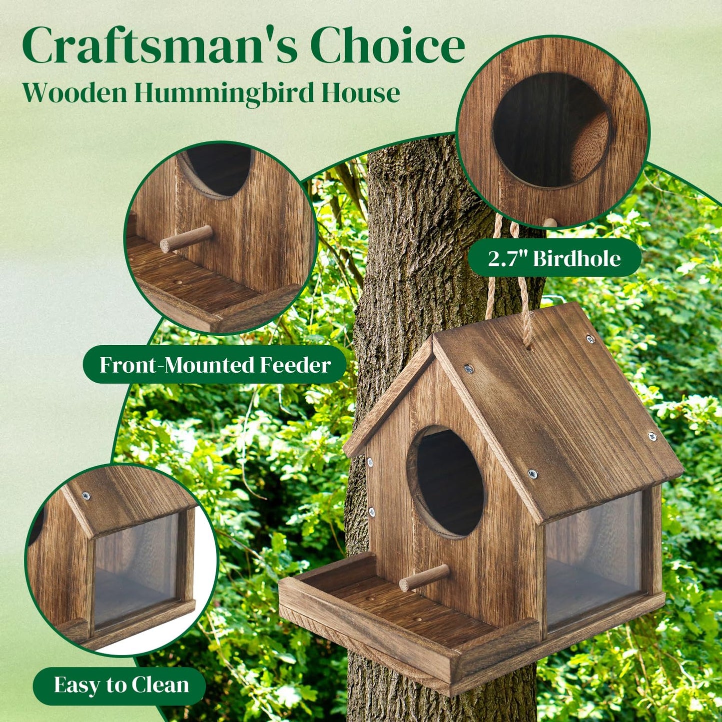 DIY Wooden Hummingbird House Kit for Outside Hanging, Ideal Bluebird Hummingbird House for Outdoors With Transparent Viewing Window, Built-in Bird Feeder, Gift for Bird Lovers, Great Garden Decoration