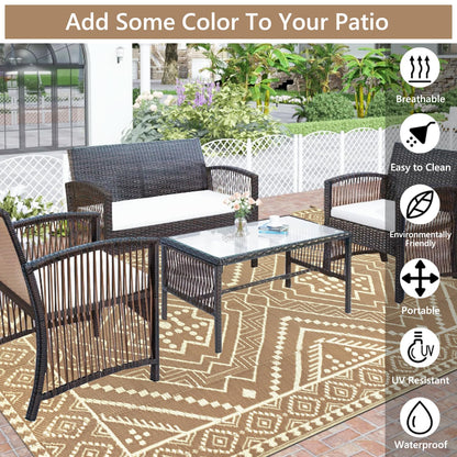 VSIWB Waterproof Outdoor Rug 5x8 ft, Reversible Plastic Straw Mat, Large Floor Mat for Patio, Camping, Picnic, Backyard RV, Deck, Beige
