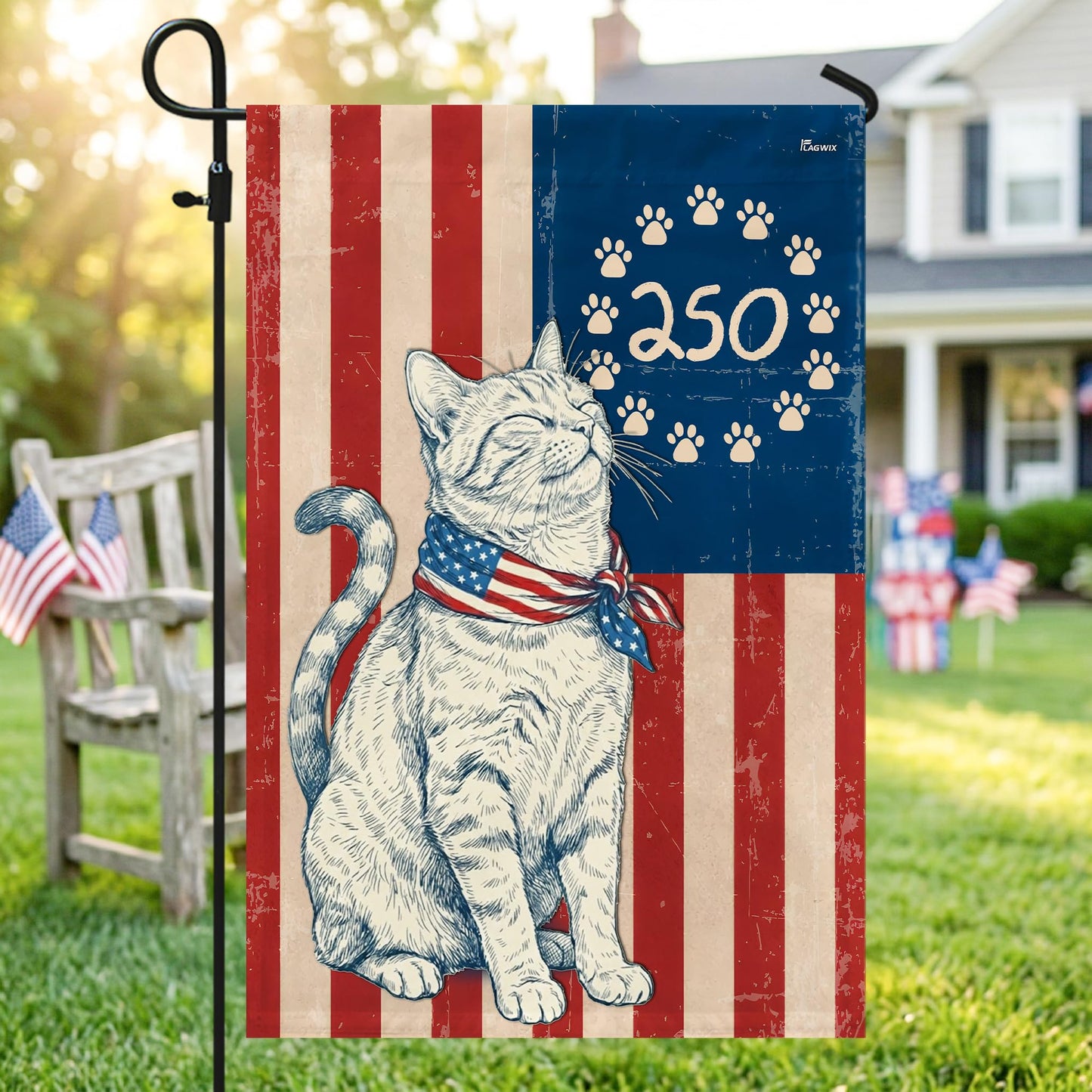 FLAGWIX American Patriotic Cat Garden Flag - Polyester Double-sided Yard Flags For Outside Garden Flag (11.5" x 17.5") - 4th of July Decorations for Home Yard Garden Decor Banner, Gifts For Men Women