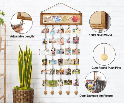 Bikoney Picture Frames Collage Wall Decor Hanging Photo Display Multi Pictures Organizer with Wood Bulletin Board Photo Board 30 Clips and 6 Pushpins for Room (Carbonized Black)