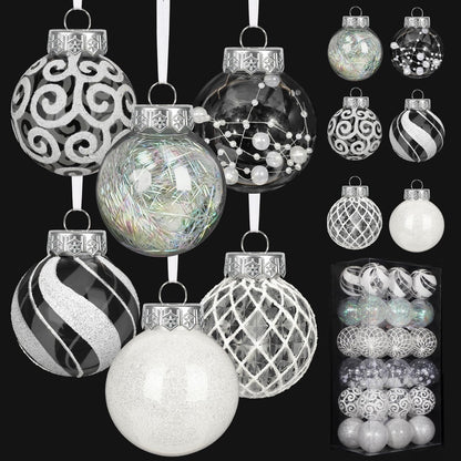 Ouddy Decor 36 Pcs Clear Christmas Ball Ornaments, 2.36" Shatterproof White Plastic Christmas Ornaments Set Decorative Hanging Transparent Baubles for Xmas Tree Holiday Party Decor, White